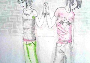 300x210 Sketches Sketch Rhdrawingslycom Sad Pencil Sketches Boy And Girl - Boy And Girl In Love Drawing