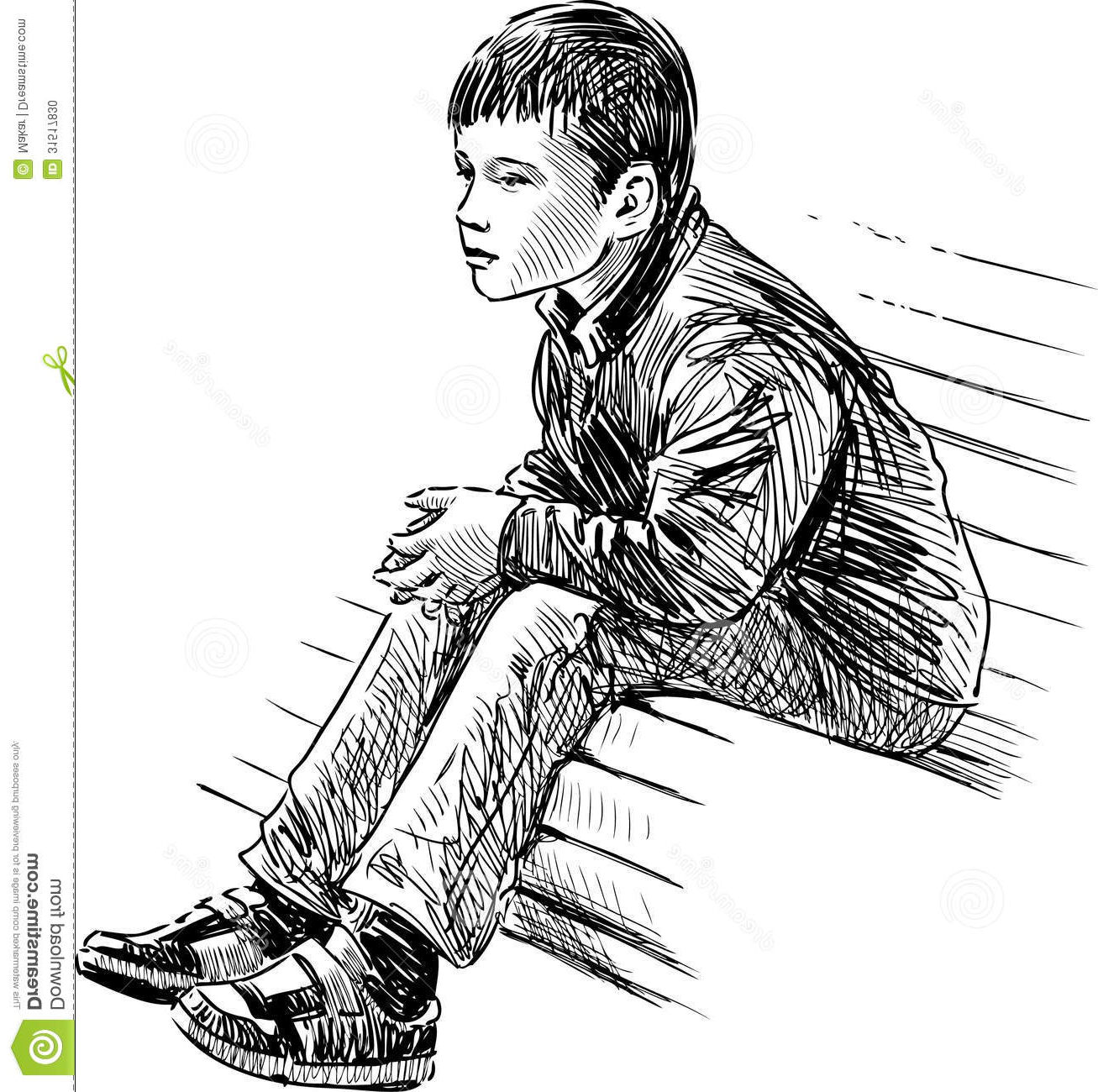 1307x1300 Girl Sitting On Bench Drawing - Boy And Girl Sitting On A Bench Drawing