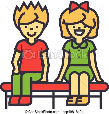 450x470 Happy Children Sitting On Bench, Boy And Girl, Young Love Couple - Boy And Girl Sitting On A Bench Drawing