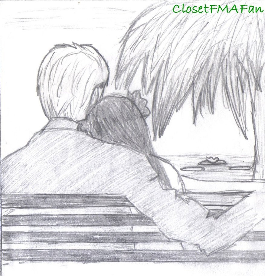 Boy And Girl Sitting On A Bench Drawing At Paintingvalley Com