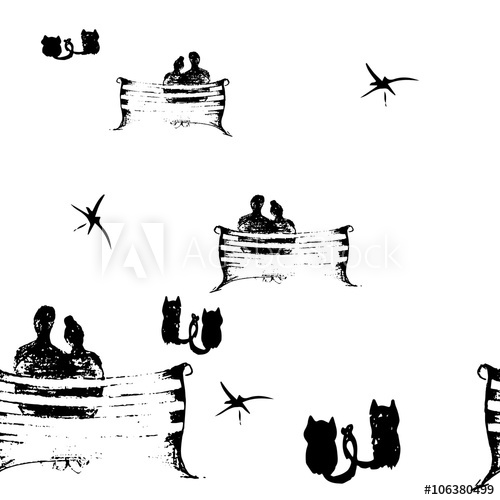500x500 Silhouettes Of A Boy And A Girl Sitting In The Moonlight - Boy And Girl Sitting On A Bench Drawing