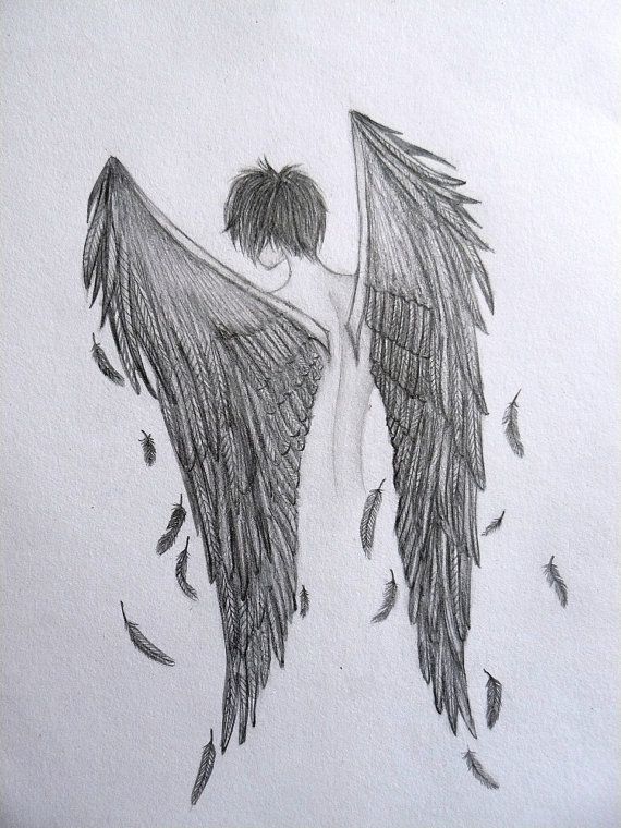570x760 Raven Boy Black Angel Original Pencil - Boy Angel Drawing