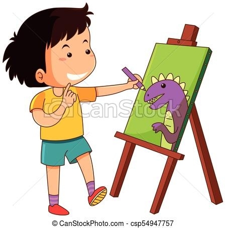 450x454 Little Boy Drawing Dinosaur On Canvas Illustration Intended - Boy Drawing Clipart