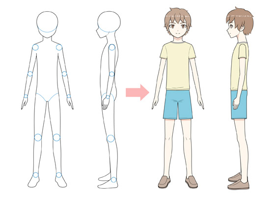 560x400 How To Draw An Anime Boy Full Body Step - Boy Drawing Picture