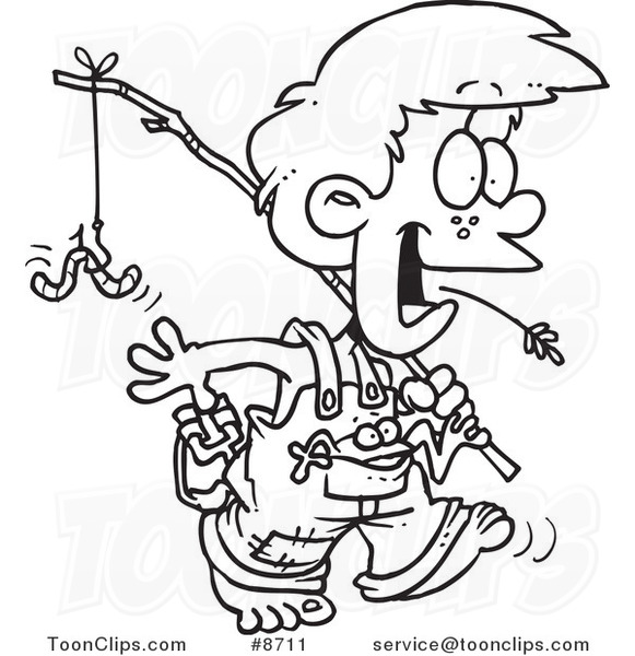 581x600 cartoon black and white line drawing of a country boy carrying - Boy Line Drawing