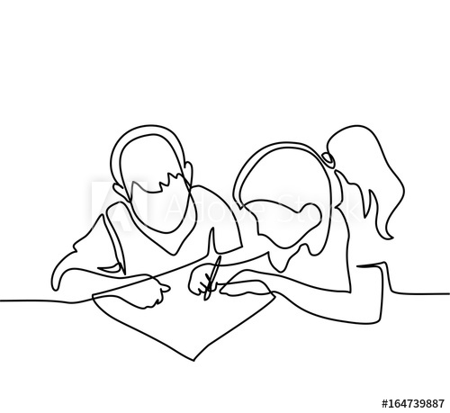 500x459 Boy And Girl Drawing On Paper Back To School Concept Continuous - Boy Line Drawing