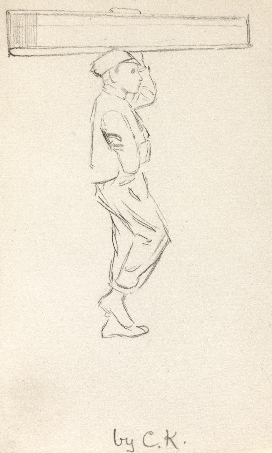 925x1536 pencil sketch of a boy carrying a box on his nead walking - Boy Pencil Drawing