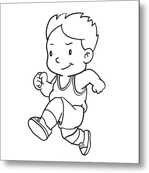 493x572 Hand Drawing Of Boy Running Vector Illustration Metal Print - Boy Running Drawing