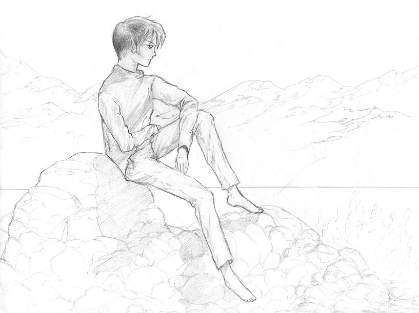 817x611 Elf Boy Sitting Outside - Boy Sitting Drawing