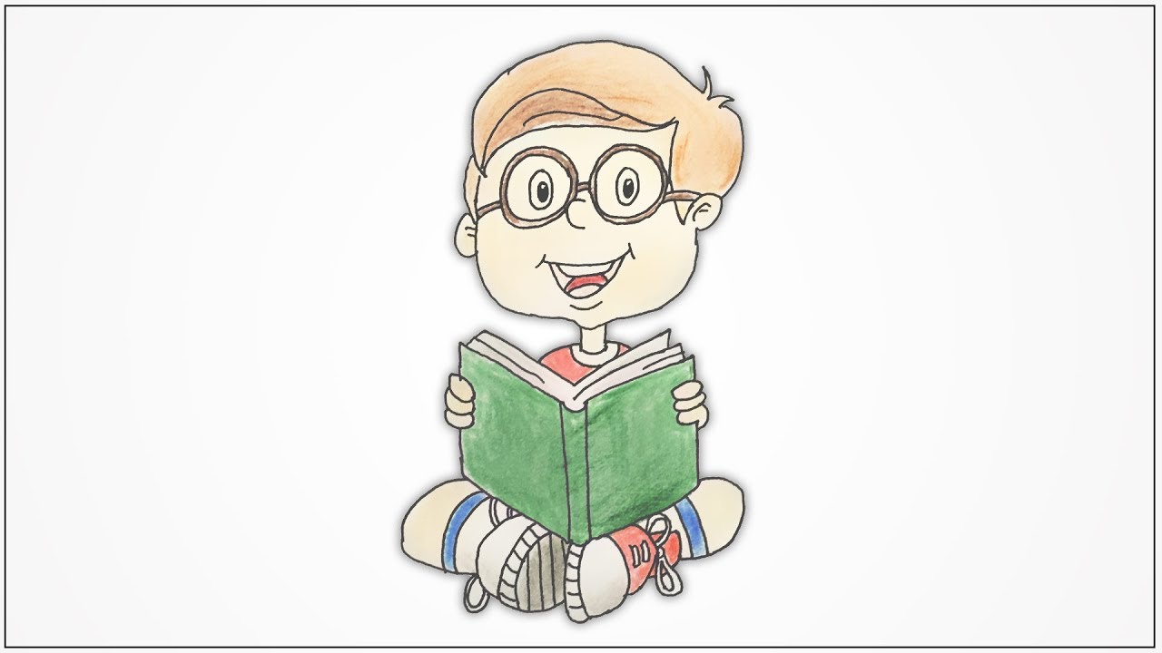 1280x720 How To Draw A Boy Sitting Cross Legged And Reading A Book Step - Boy Sitting Drawing