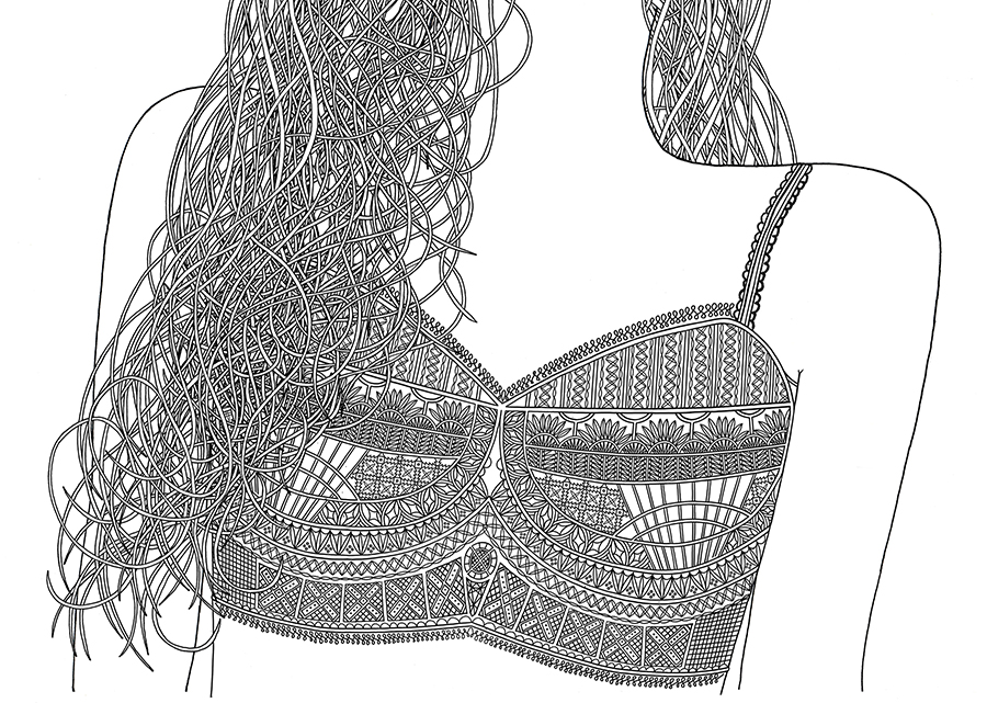 900x641 Detailed Bra Pattern Drawing - Bra Drawing