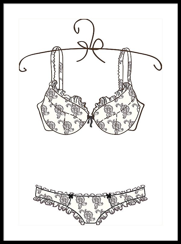 600x811 drawing of a bra and panties set hanging on a hanger framed print - Bra Drawing