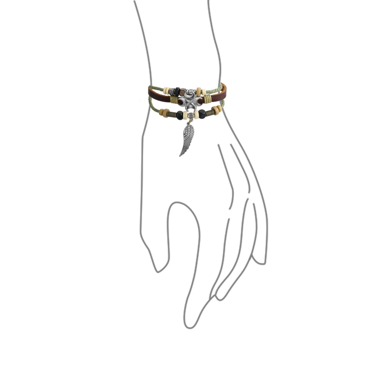 1200x1200 angel wing feather charm brown genuine leather rope multi strand - Bracelet Drawing