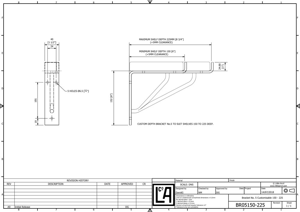1000x707 industrial steel shelf bracket customisable depth - Bracket Drawing