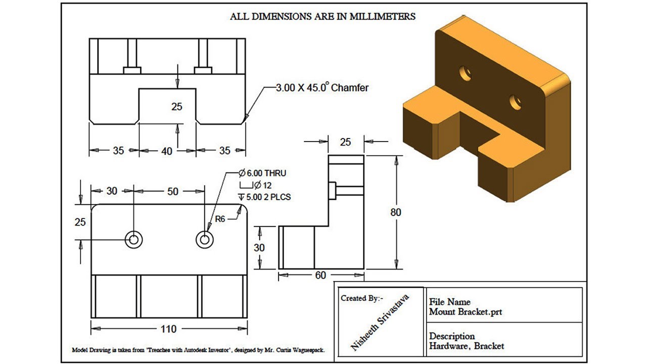 1280x720 mount bracket practice exercise drawing sheet - Bracket Drawing