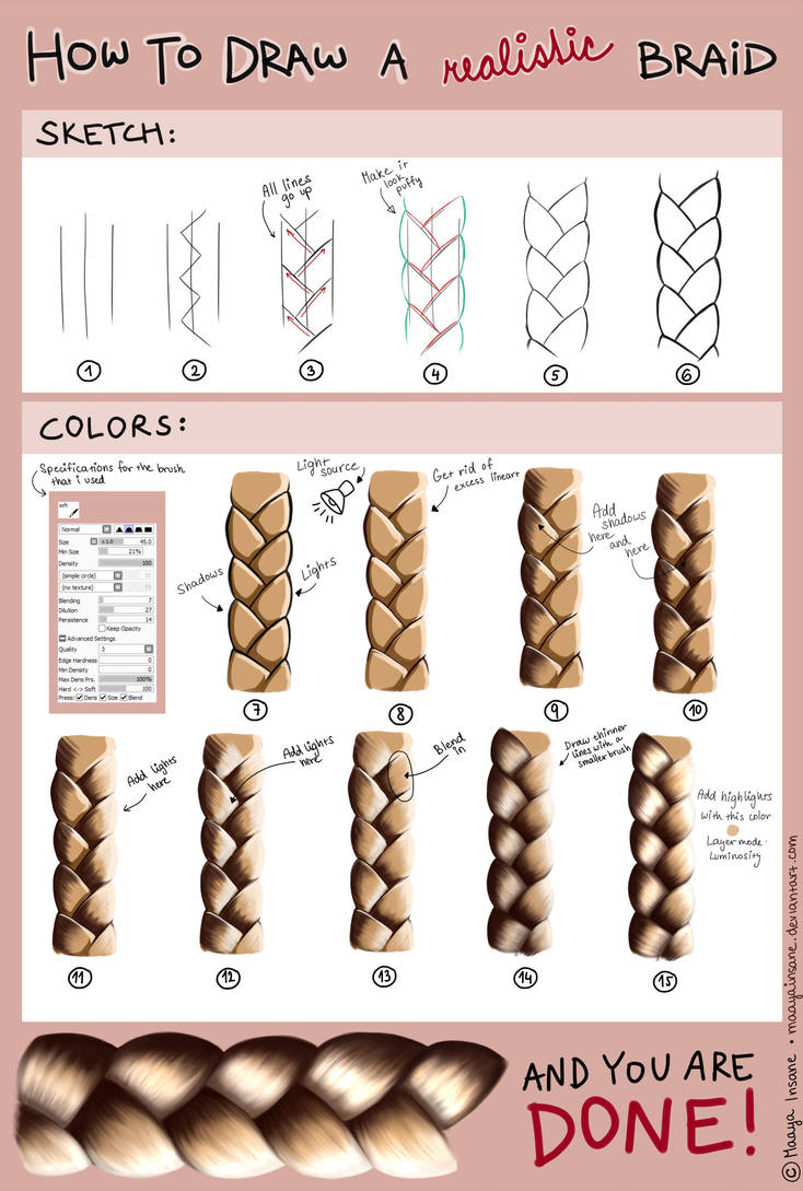 734x1089 how to draw a realistic braid - Braid Drawing Tutorial