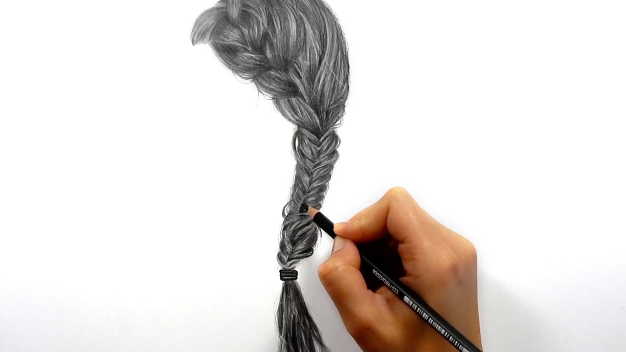 1280x720 Timelapse Drawing, Shading Realistic Hair - Braided Hair Drawing