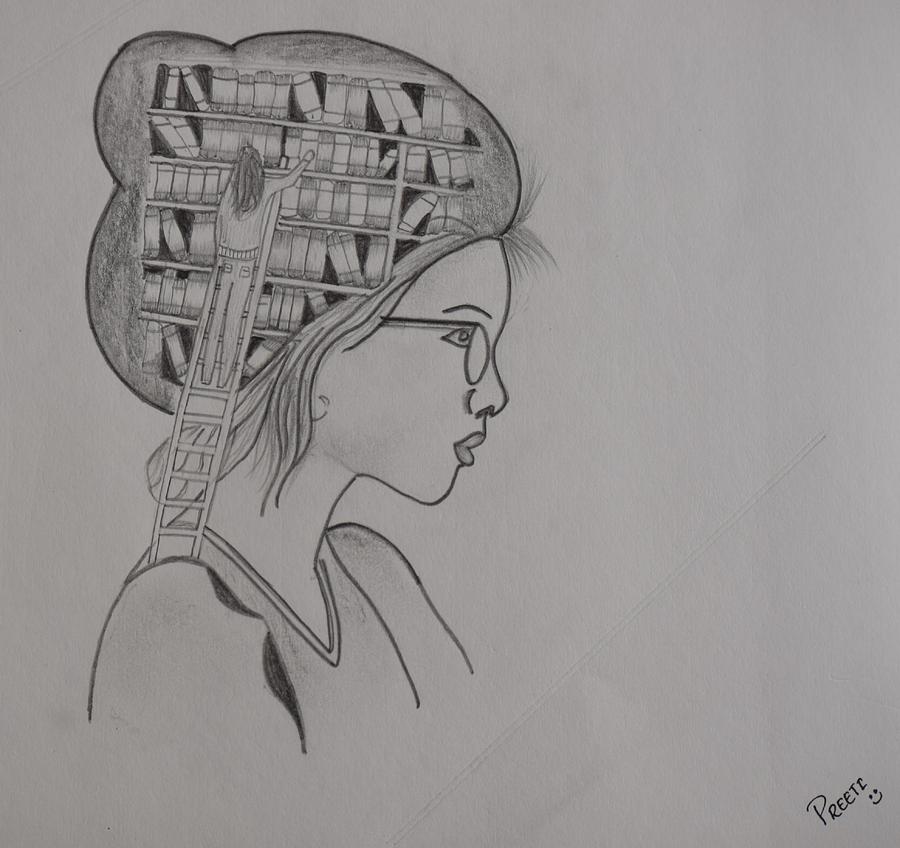 900x848 Library In Brain Drawing - Brain Drawing Art