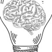 180x180 Light Bulb With Human Brain Drawing Metal Print - Brain Drawing Art