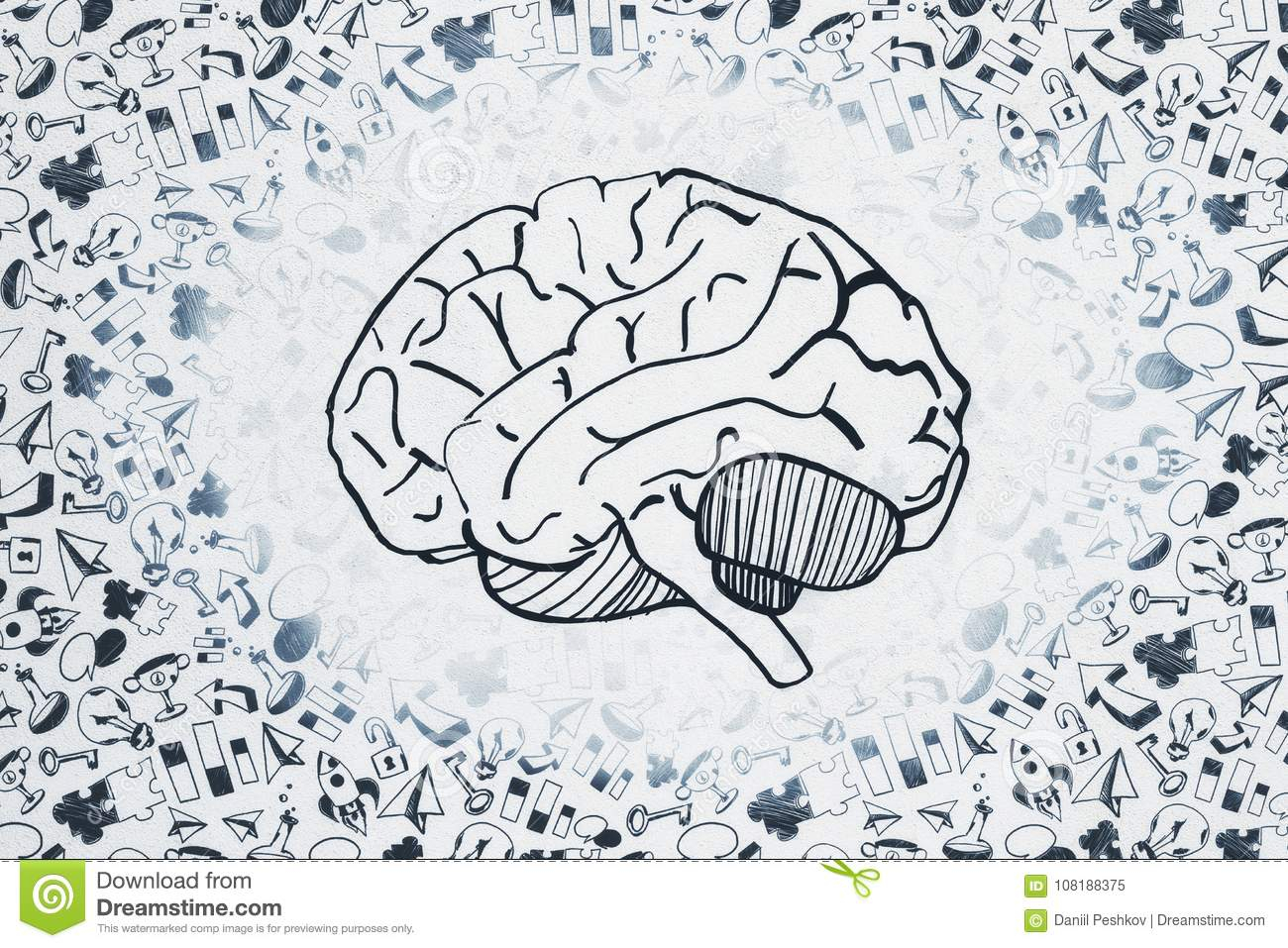 1300x957 Abstract Brain Drawing And Brainstorm And Marketing Concept Stock - Brain Drawing Art