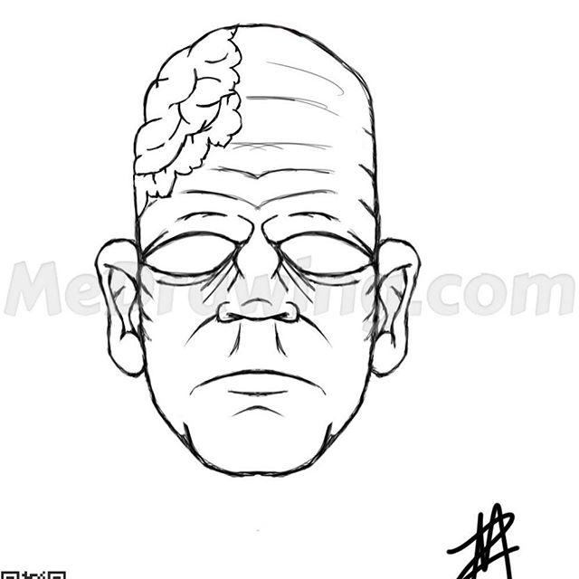 640x640 Zombie Brain Exposed Ink Drawing - Brain Drawing Images