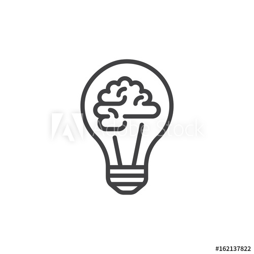 500x500 Light Bulb And Brain Line Icon, Outline Vector Sign, Linear Style - Brain Line Drawing