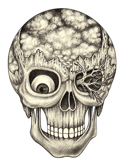 416x550 Pencil Sketch Skull With Cloud And Landscape Brain - Brain Pencil Drawing