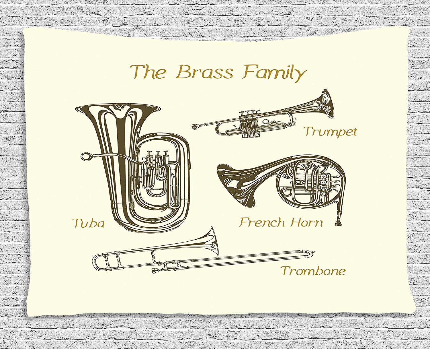 1500x1216 lunarable music tapestry, brass family instruments - Brass Drawing