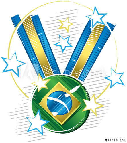 443x500 Colored Drawing Of A Medal With A Symbol Of Brazil Flag In Sketch - Brazil Flag Drawing