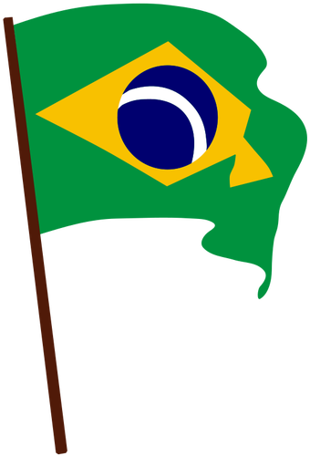 340x500 Flag Of Brazil On Pole Vector Drawing - Brazil Flag Drawing