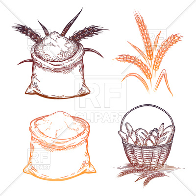 400x400 colorful bakery elements bread basket, whole bag of flour - Bread Basket Drawing