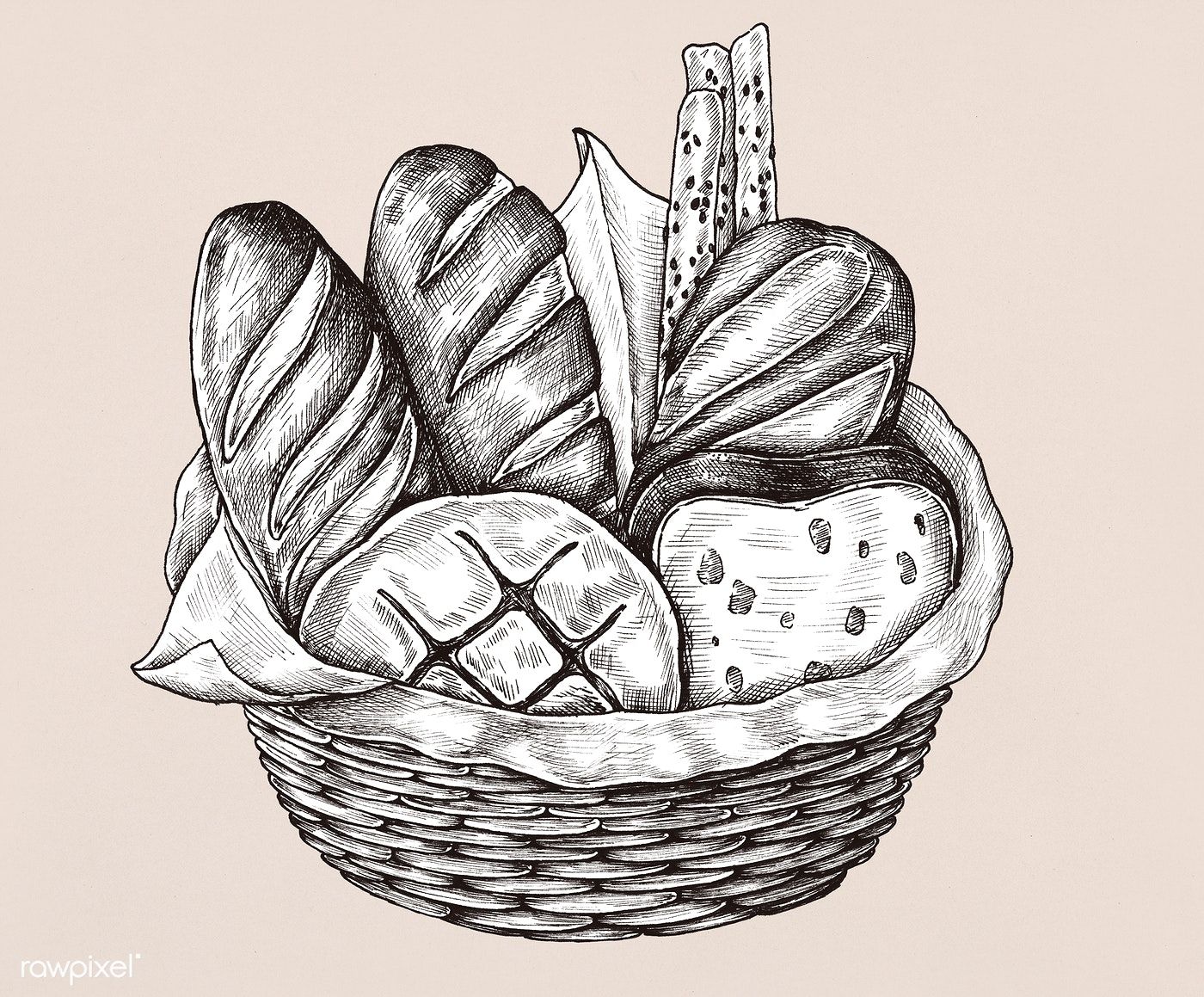 1400x1159 hand drawn bread basket premium image - Bread Basket Drawing
