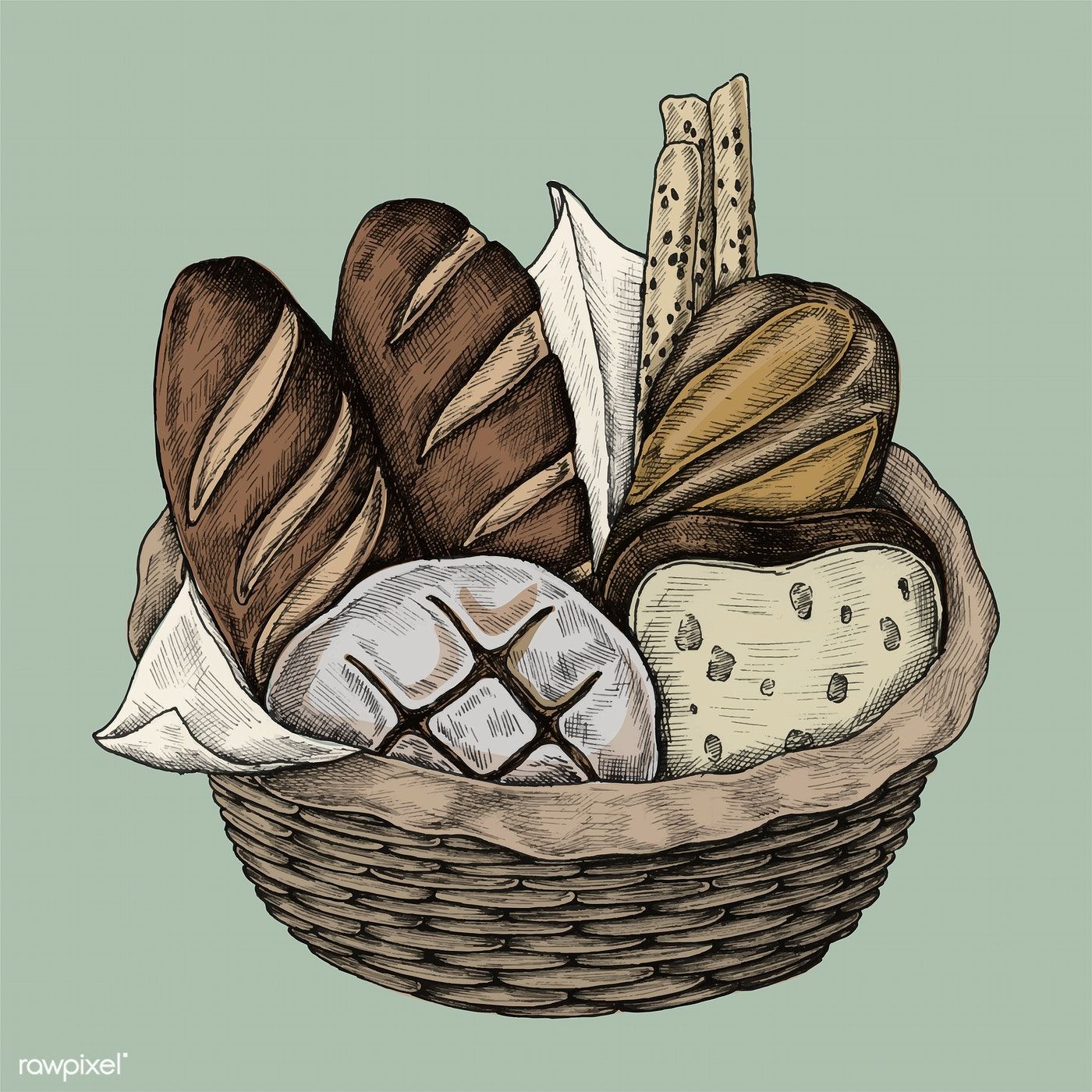 1400x1400 illustration of a bread basket premium image - Bread Basket Drawing