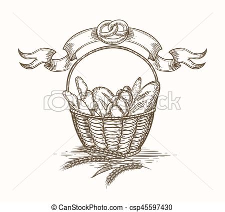 450x425 wheat bakery basket sketch wheat bakery basket vector sketch - Bread Basket Drawing