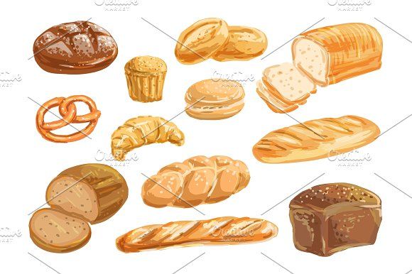 580x386 bread and bakery product watercolor drawing set graphics bread - Bread Drawing
