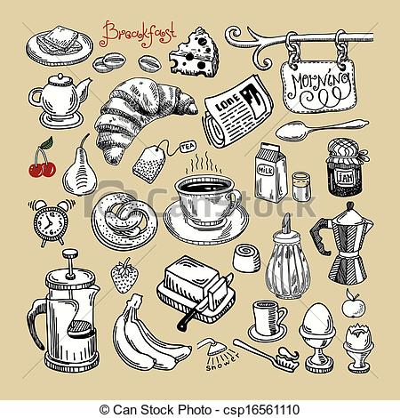 450x470 hand draw sketch morning breakfast set - Breakfast Drawing