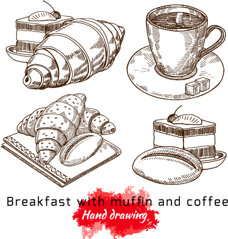 456x477 hand drawing breakfast with muffin and coffee vector free vector - Breakfast Drawing