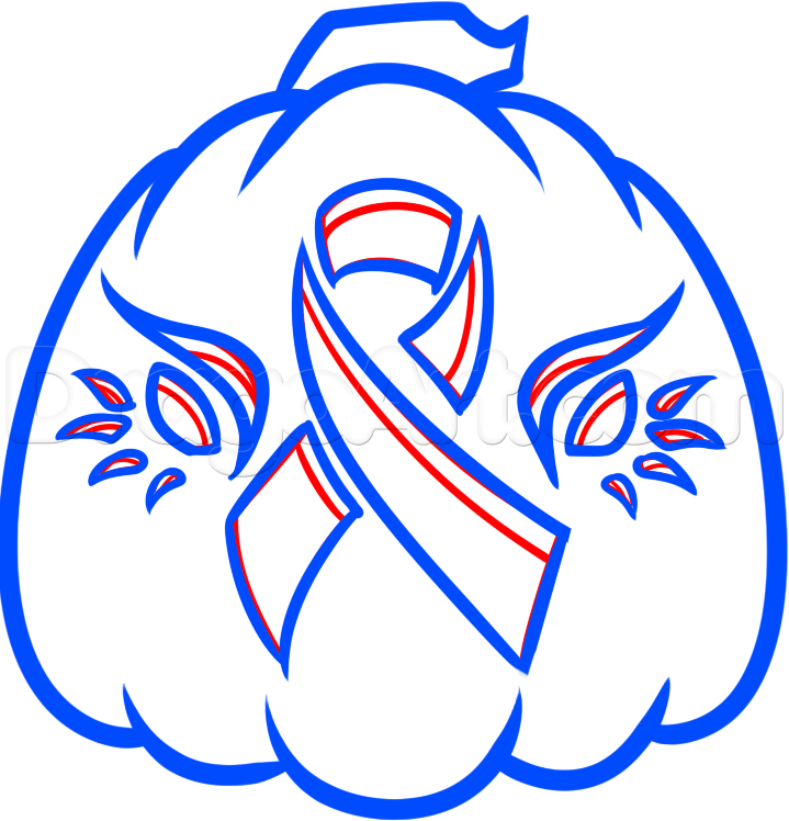 719x748 step how to draw a breast cancer awareness pumpkin - Breast Cancer Drawings