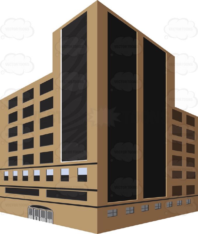 678x800 Brown, Tall Dark Glass City Building With Corner Angle Two - Brick Building Drawing