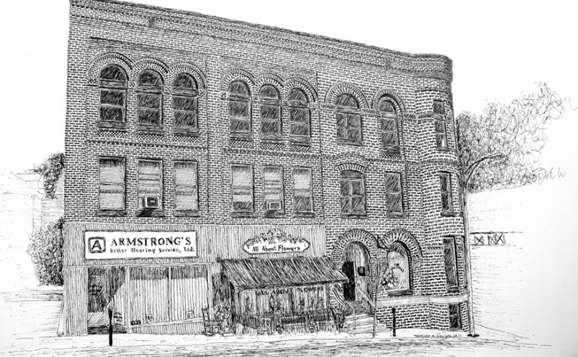 825x510 pen ink brick house and building - Brick Building Drawing