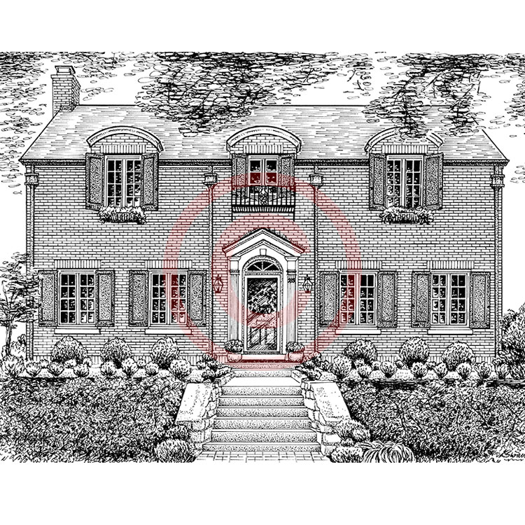 750x750 Pen And Ink Artist Kelli Swan Custom Portraits Of Houses, Homes - Brick Building Drawing