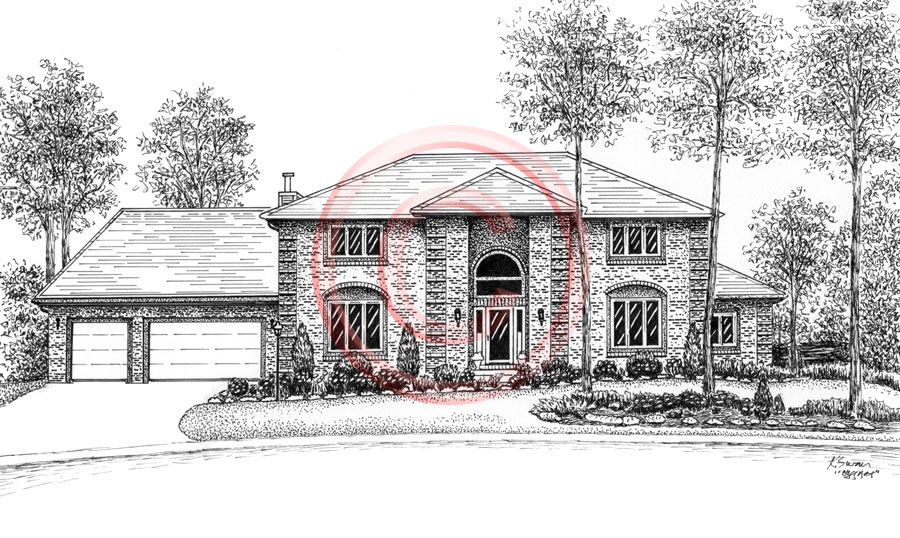900x538 pen and ink artist kelli swan custom portraits of houses, homes - Brick House Drawing
