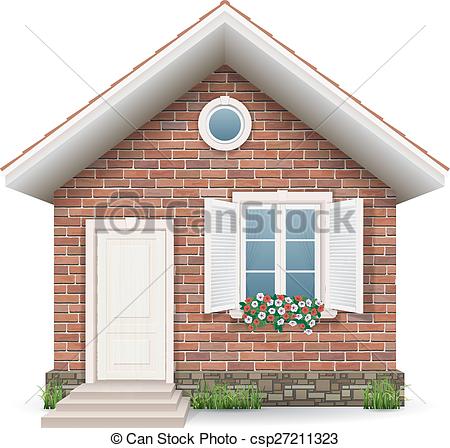 450x448 small brick house small brick residential house with a window - Brick House Drawing