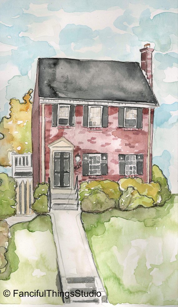 570x984 The Little Brick House In Products Watercolor, Watercolor - Brick House Drawing