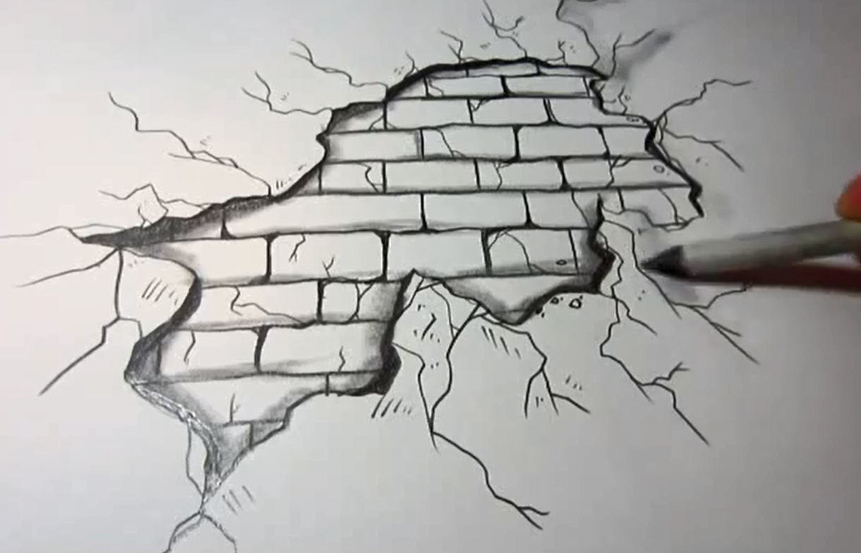 1220x784 comic book video tutorials how to draw a cracked brick wall - Brick Wall Drawing