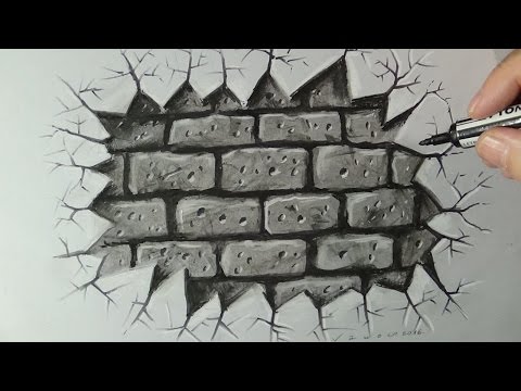 480x360 how to draw a cracked brick wall the original - Brick Wall Drawing