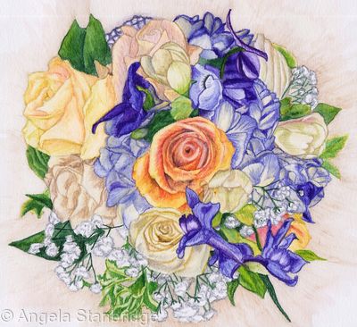 400x366 bridal bouquet inktense drawing - Bridal Bouquet Drawing