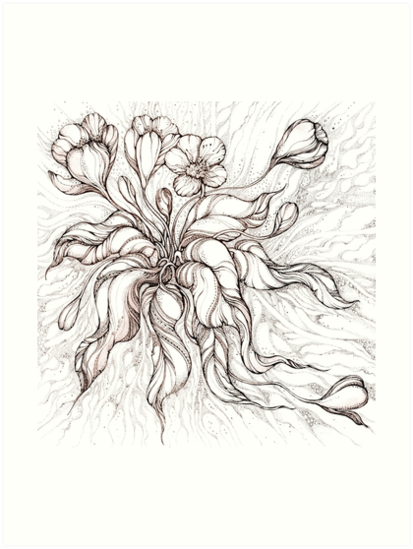 413x549 bridal bouquet hand drawn watercolor and brown ink drawing art - Bridal Bouquet Drawing