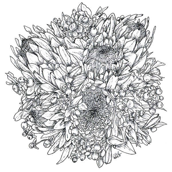 600x600 custom bridal bouquet painting - Bridal Bouquet Drawing