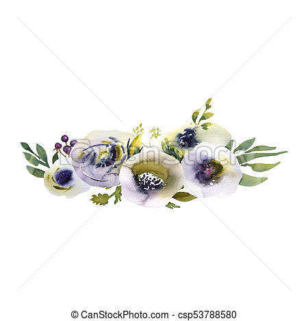 450x470 hand drawing watercolor wedding bridal bouquet green blue - Bridal Bouquet Drawing